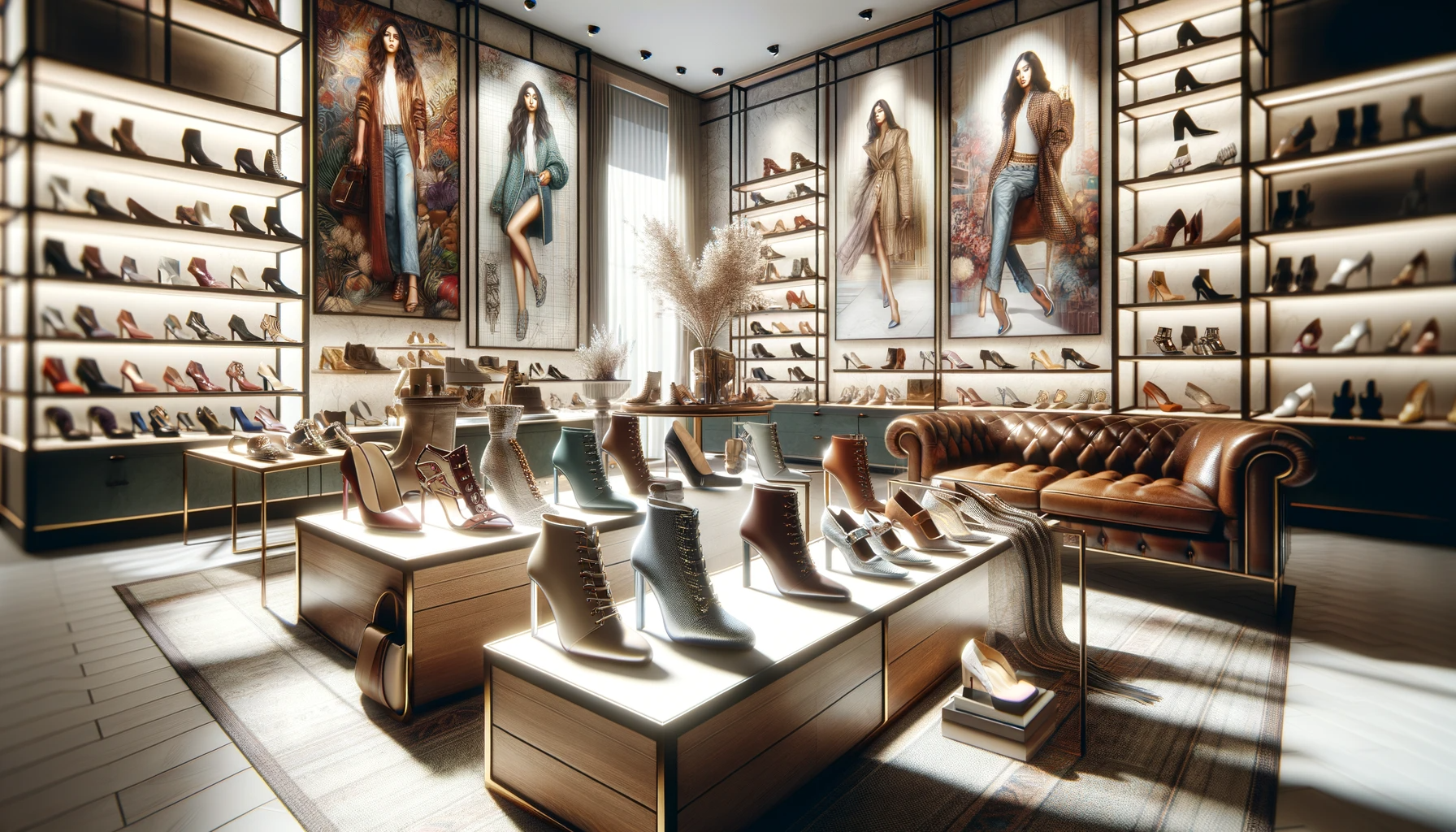 Shoe store displaying a variety of stylish and popular shoes from top brands.