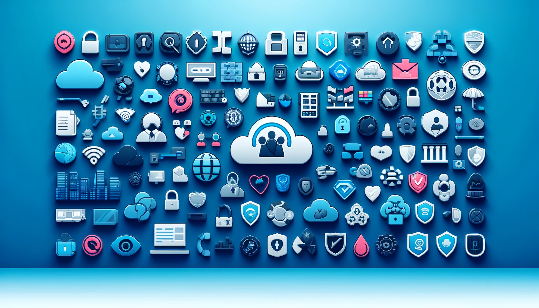 A wide image depicting icons representing various IT services brands. The background should be a gradient of blue and white, giving a sleek and modern